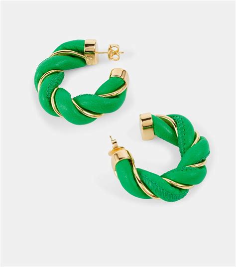 Bottega Veneta Twist Gold Plated And Leather Hoop Earrings Bottega Veneta