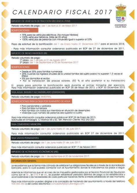 Calendario Fiscal E Informaci N Sobre Bonificaciones Ayto