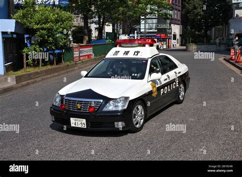 TOKYO, JAPAN - MAY 11, 2012: Police car Toyota Crown in Shibuya Ward ...