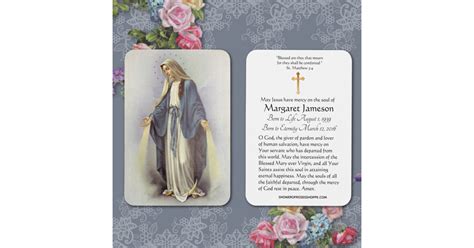 Virgin Mary Funeral Memorial Prayer Holy Card Zazzle