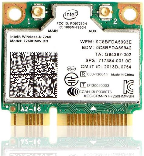 Intel Dual Band Wirless MQUPIN Intel 7260 HMW Dual Band Wireless Card