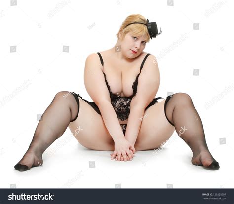 Overweight Woman Dressed Retro Lingerie On Stock Photo