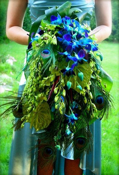 Peacock Feather Bouquet Cascading Wedding Bouquets Feather Wedding Cascade Bouquet Peacock