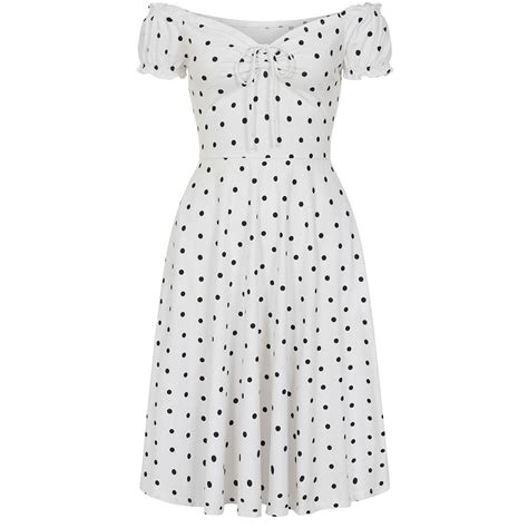 COLLECTIF Sasha Retro 1950s Polka Dot Flared Dress In White