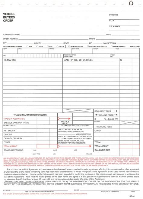 Car Buyers Order Template