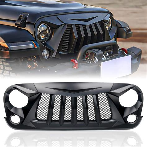 Xprite Matte Black Front Grill Grid Grille W Mesh Compatible With Jeep