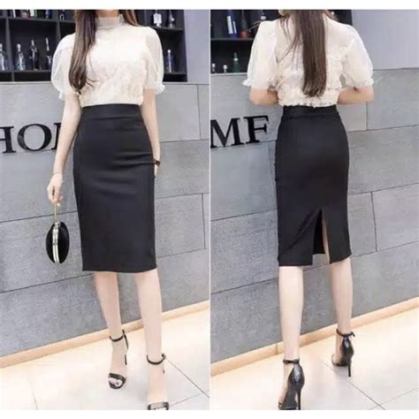 Jual Rok Kerja Pendek Hitam Span Bahan Formal Kantor Rok Pendek Rok