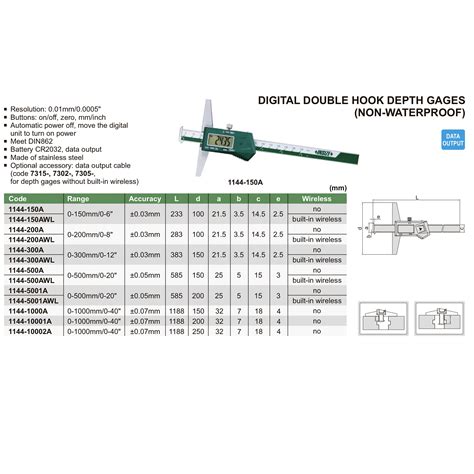 Insize 1144 200a Digital Depth Gage 0 200mm Accuracy 003mm