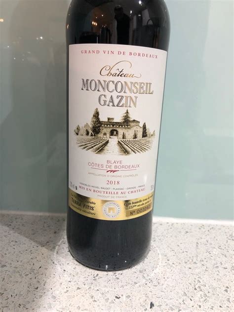 2018 Château Monconseil Gazin France Bordeaux Blaye Côtes de