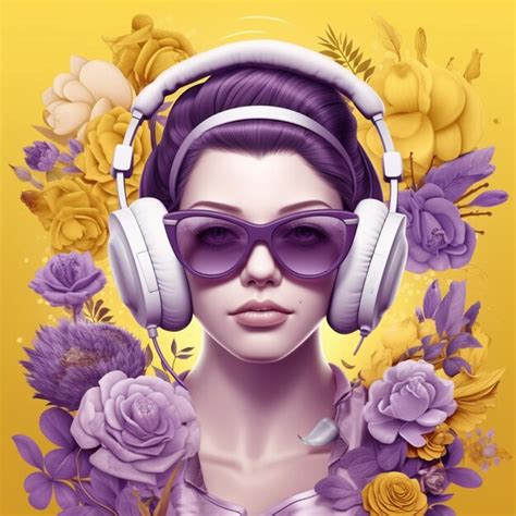 Premium Ai Image A Woman With Headphones On And A Yellow Background