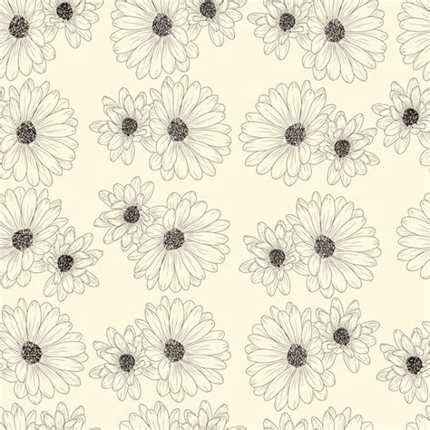 Premium Vector Hand Drawn Daisies Flowers Seamless Pattern Design