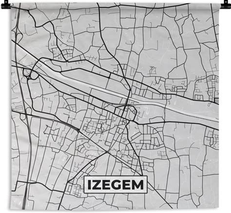 Wandkleed Wanddoek Zwart Wit België Plattegrond Stadskaart