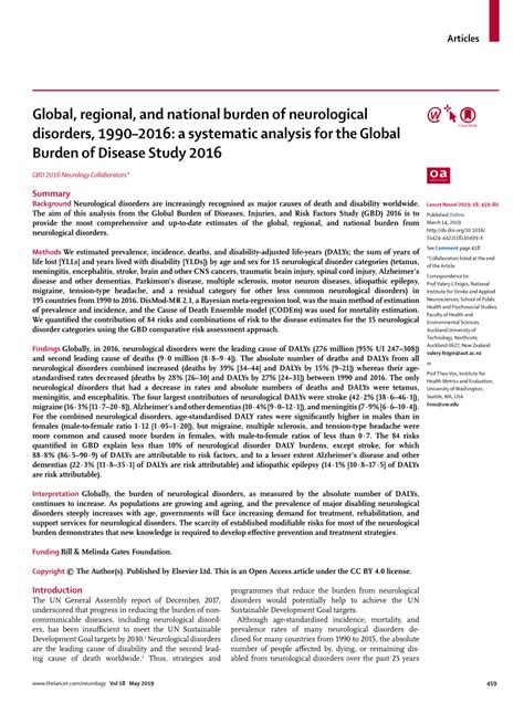 Pdf Global Regional And National Burden Of Neurological Disorders 1990 2016 A Systematic