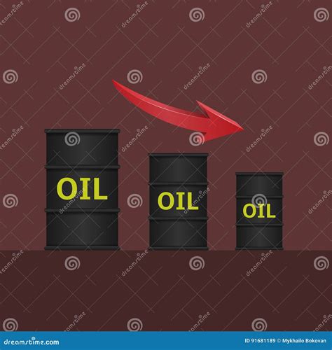 Oil Barrels On Decline Chart Diagram And Red Down Arrow Vector