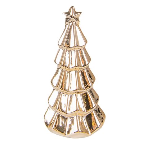 6CE1510 Beeld Kerstboom 11 Cm Goudkleurig Porselein Kerstdecoratie