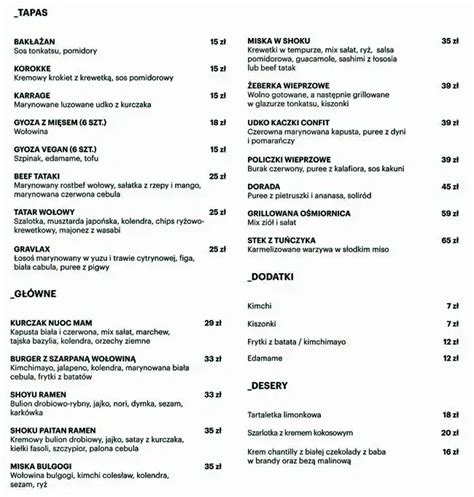 Carta Del Restaurante Shoku Varsovia