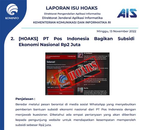 Isu Hoaks Disinformasi 13 November 2022 PPID Diskominfo Jateng