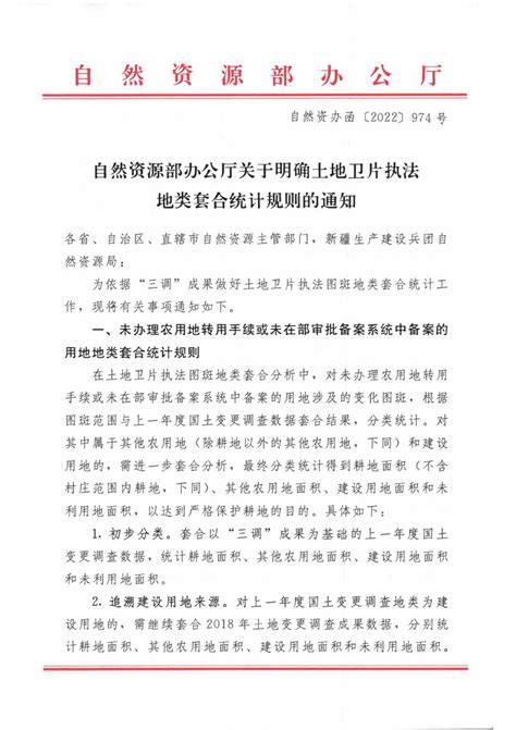 自然资源部办公厅《关于明确土地卫片执法地类套合统计规则的通知》自然资办函〔2022〕974号pdf 国土人