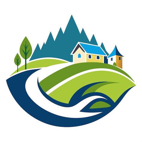 Village River Hills Logo Mountain Vector Design Premium Ai Generated