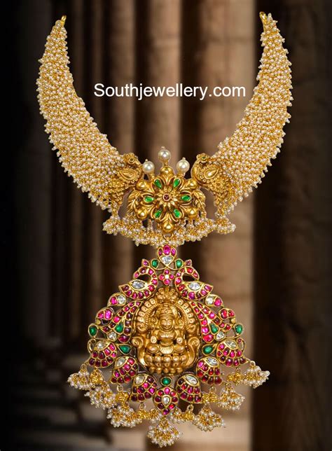 Antique Pearl Necklace With Lakshmi Pendant Indian Jewellery Designs