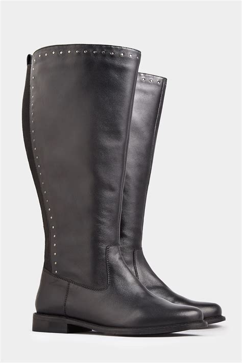 Botas Altas De Piel Negras Tachones Yours Clothing