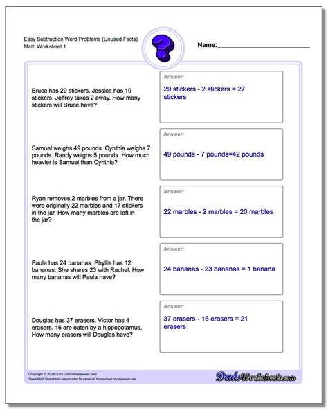 Word Problems Free Printable Word Problems Nd Grade Free Printable