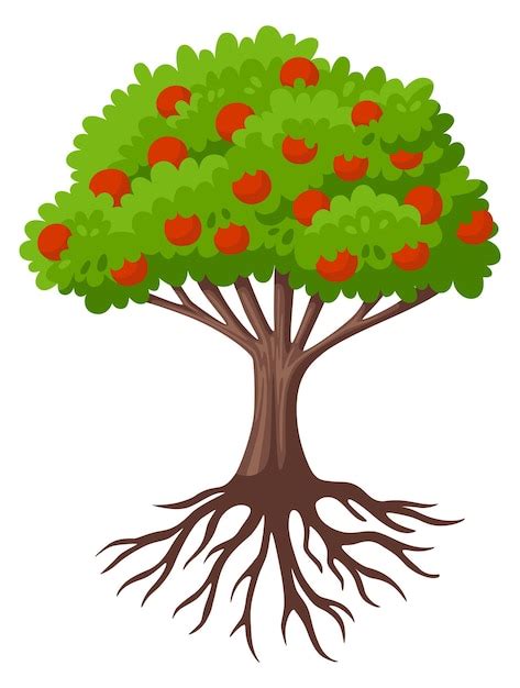 Rbol Con Frutas Rojas Caricatura Verde Jard N Planta Vector