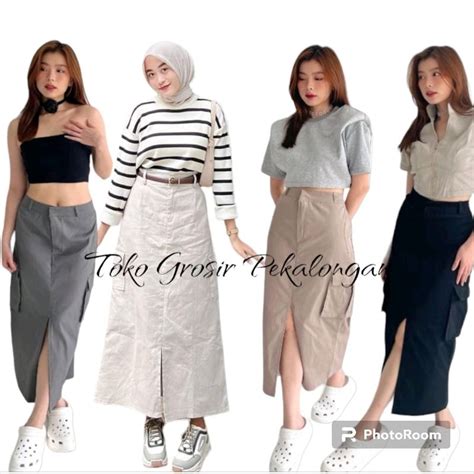 Jual Inara Rok Wanita Cargo Skirt Belah Depan Shopee Indonesia