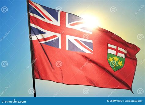 Ontario Province Of Canada Flag Waving On The Wind Stock Photo Image