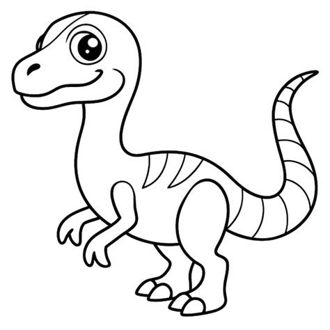 Cute velociraptor outline bold black lines white fill big eyes playful pose childfriendly ...