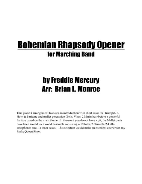 Bohemian Rhapsody Sheet Music Queen Marching Band