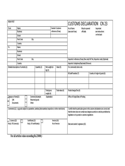 Printable Customs Form Printable Forms Free Online