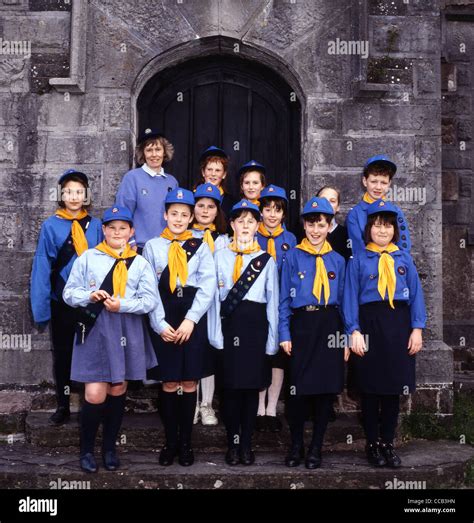 1980s British Girl Guide troop in uniform Llangadog Carmarthenshire ...