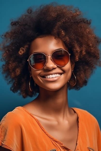 Premium Ai Image A Woman Wearing Sunglasses And A Bright Orange Shirt