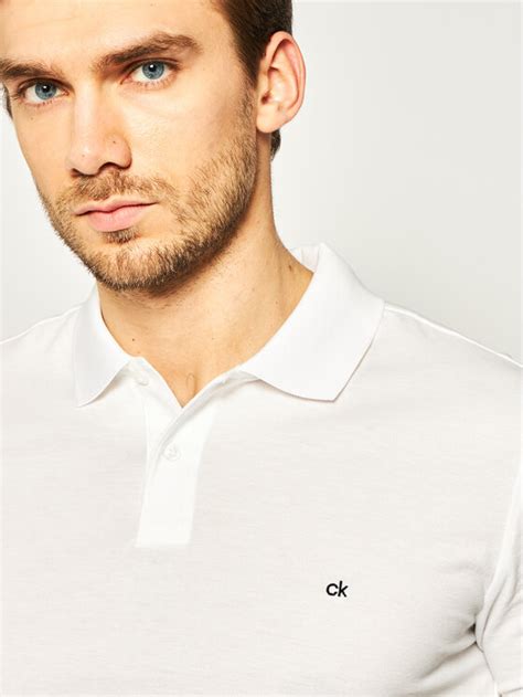 Calvin Klein Polo Refined Pique Chest Logo K10k02964 Biały Slim Fit