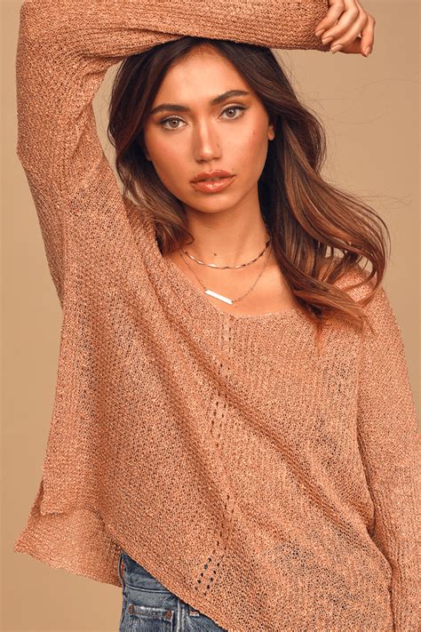 Cute Rusty Rose Sweater Loose Knit Top Pullover Sweater Top Lulus