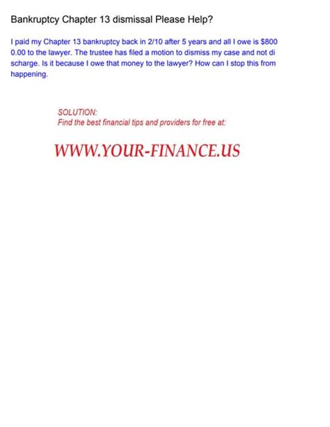 Bankruptcy Chapter 13 dismissal Please Help? | PDF | Free Download