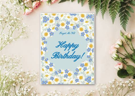 Forget Me Not Happy Birthday Card Personalised Card Miss Etsy