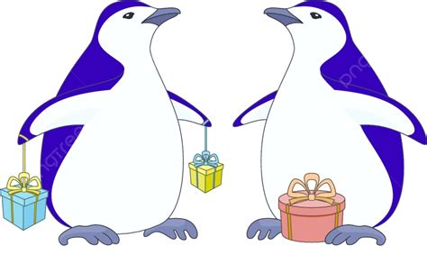 Antarctic Penguins With Gift Boxes Snow Bird Holiday Vector Snow Bird