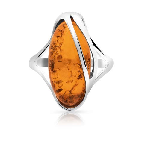 Bague Argent 925 Ambre Femme Bague MATY