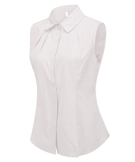 Womens Cotton Sleeveless Button Down Shirt Collared Pleated Blouse