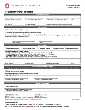 Fillable Online Request For Change Of Record Form Pdf OSU Chemistry