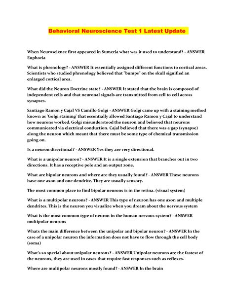 Behavioral Neuroscience Test 1 Latest Update Browsegrades