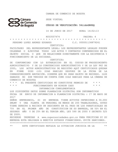 Certificado Actualizado De C Mara Y Comercio Ccb Pdf