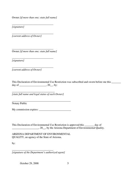 Arizona Declaration Of Environmental Use Restriction For Property With