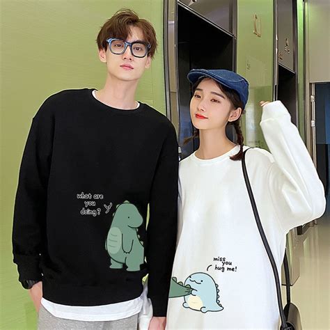 Jual Sweater Crewneck Couple Pasangan Gambar Dinosaurus Kartun Lucu Cn Atasan Anime Jepang