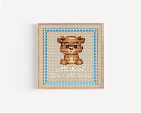 Teddy Bear Cross Stitch Pattern PDF, Baby Birth Announcement Pattern - Etsy