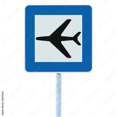 Airport road sign, blue isolated traffic signage, airplane icon Stock ...