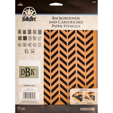 Shop Plaid Folkart ® Alphabet And Monogram Paper Stencils Backgrounds And Cartouches 50326