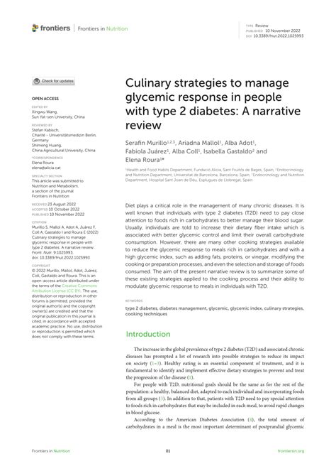 PDF Culinary Strategies To Manage Glycemic Response In People With